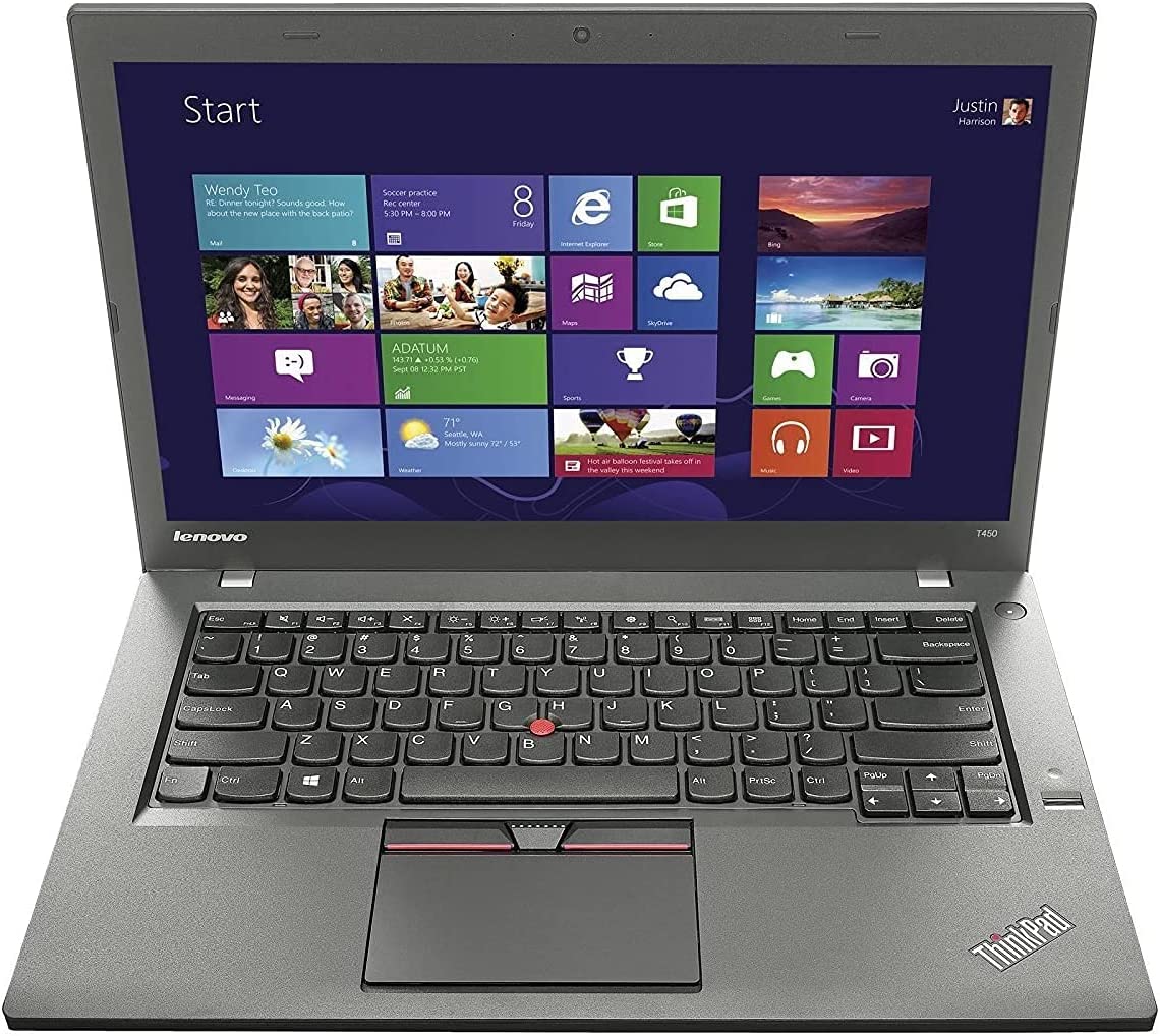 Lenovo ThinkPad T450 Business Laptop, Intel Core i5-5th Generation CPU, 8GB DDR3L RAM, 256GB SSD Hard, 14.1 inch Display