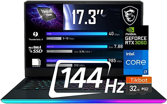 MSI GE76 Raider Gaming Laptop Intel Core i7-11800H, GeForce RTX 3060, 17.3" FHD 144HZ, 32GB RAM2TB NVMe SSD, Wi-Fi6