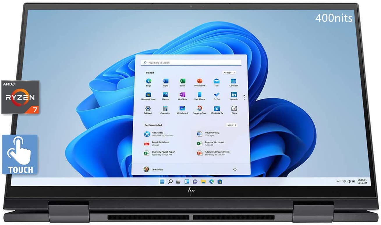 HP Envy x360 2-in-1 Touch Laptop, 15.6inch FHD IPS 400nits 100% sRGB Display, 8-Cores Ryzen 7 5700U, 14 hr Battery Life, Webcam,Wi-Fi 6, Fingerprint (32GB RAM | 1TB PCIe SSD) Black