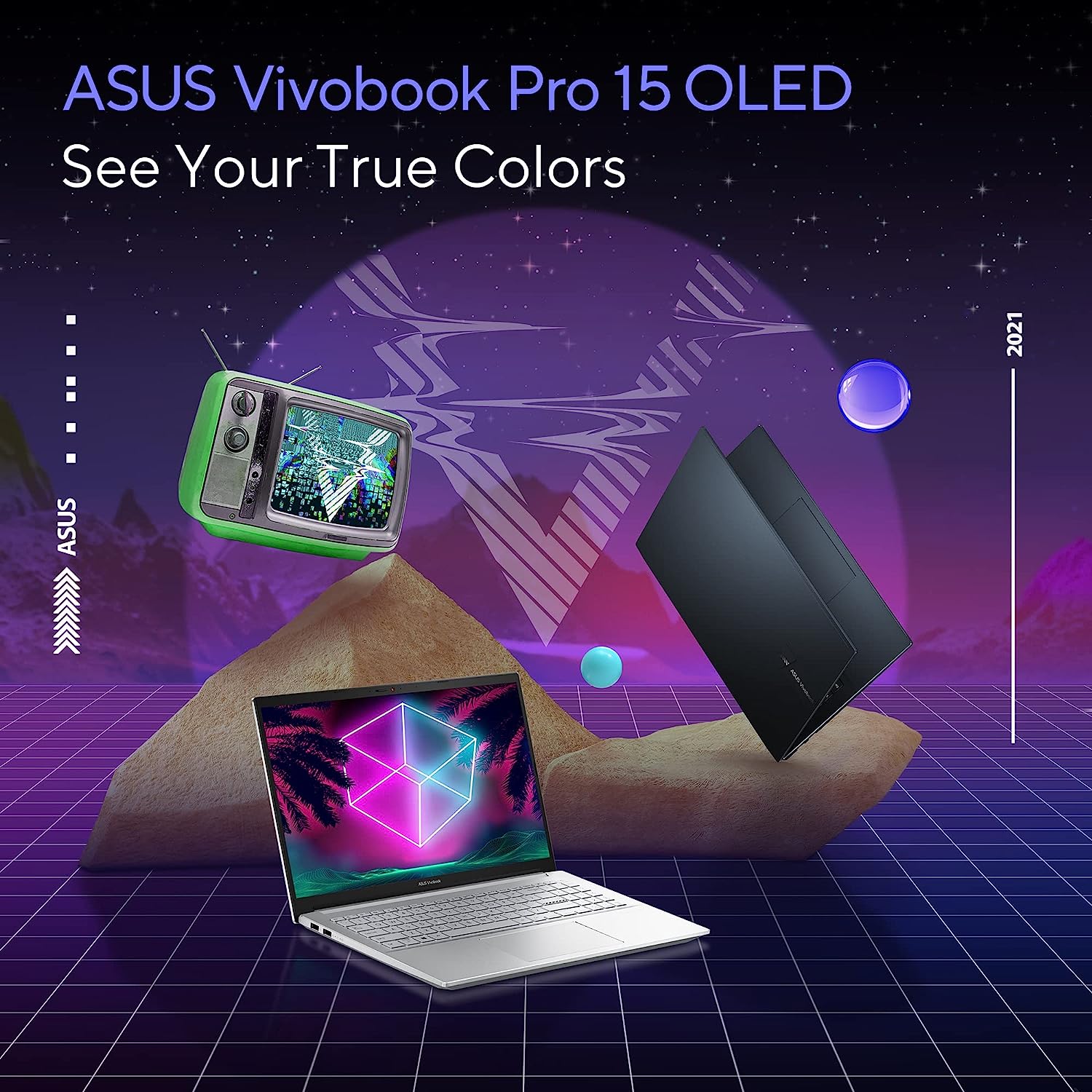 ASUS Vivobook Pro 15 M3500QC-OLED1R5W Cool Silver Creator Laptop, R5 5600H 8GB 512GB PCIE SSD, NV RTX3050, 4GB VRAM, WIN11 HOME, 15.6-inch FHD 1920X1080 OLED, Backlit-Eng-Arb-KB