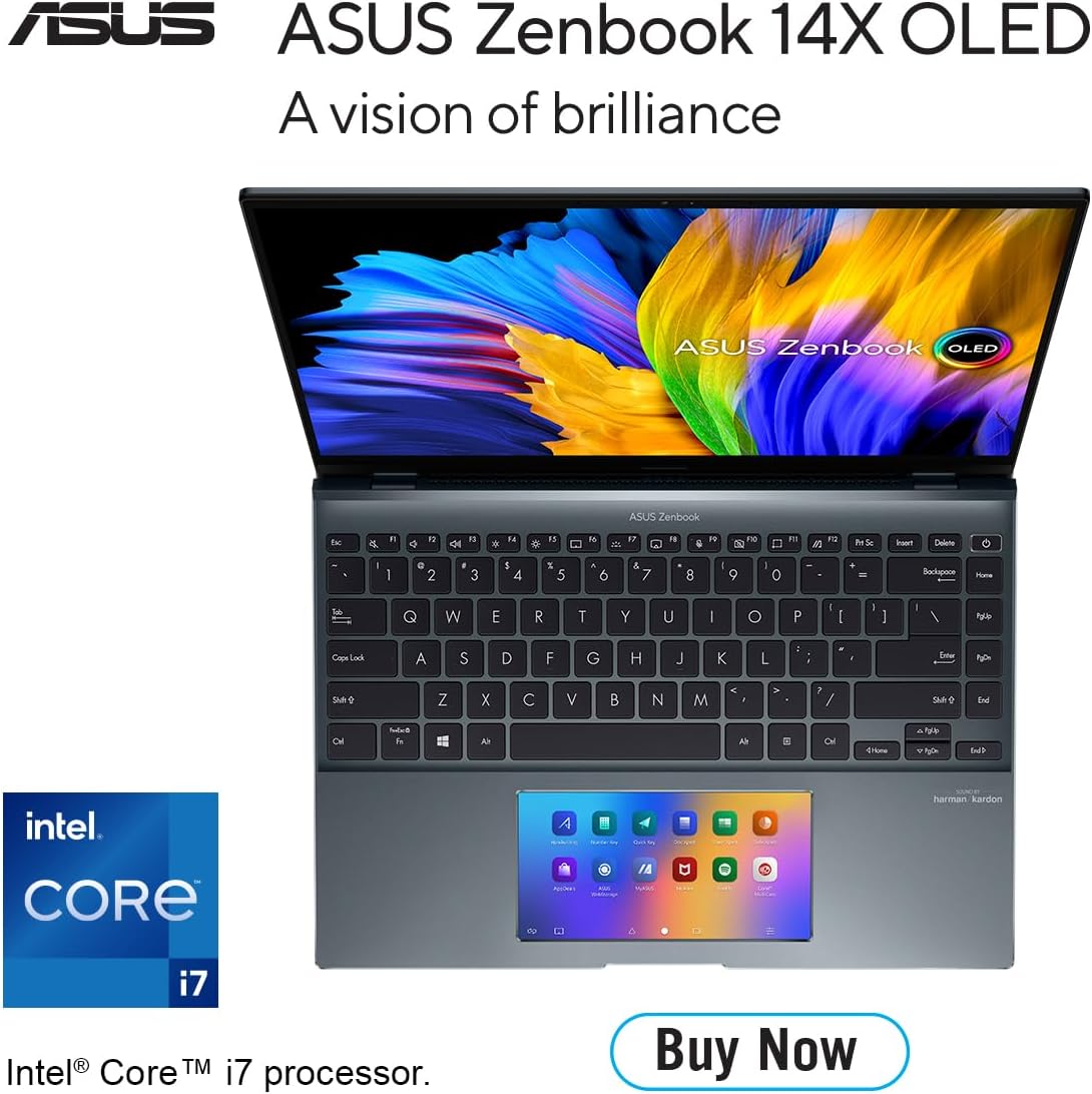 ASUS Zenbook 14X OLED UX5400ZB-KN096W (Pine Grey) 12th Gen Intel Core i7 16GB 512GB SSD, NV MX550 2GB VRAM, WIN11 HOME, 14" 2.8K OLED Touch display, Fingerprint, Backlit-Eng-Arb-KB