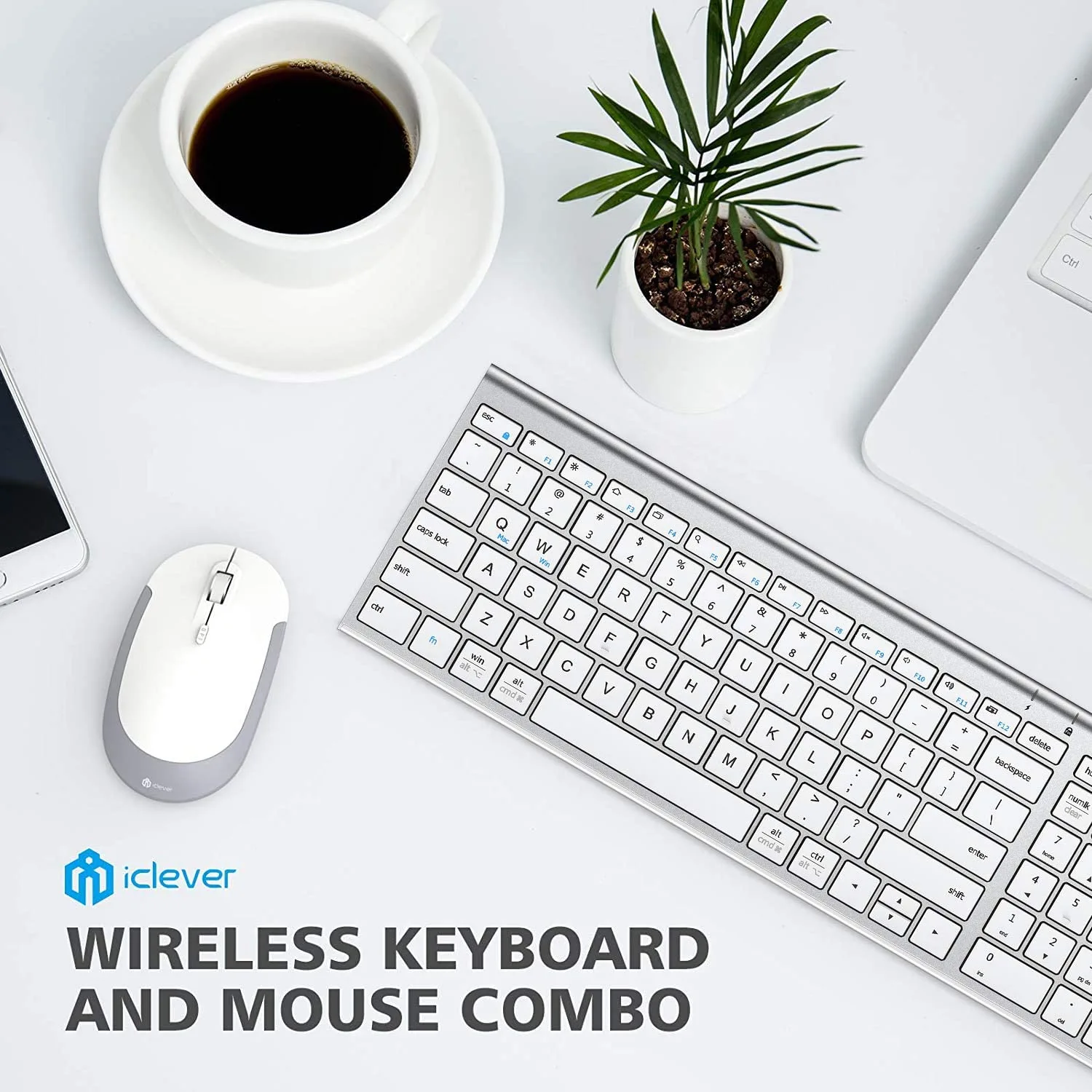 GK03 Ergonomic Wireless Keyboard and Mouse Combo, White